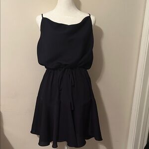 Navy Sleeveless Drawstring Waist Dress